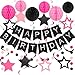 meowtastic Birthday Decorations Happy Birthday Banner with Honeycomb Balls Stars Hanging Swirl Streamers Circle Dots Garland Happy Birthday Party Decorations for Women Men Boys Girls BlackPink - Image 3
