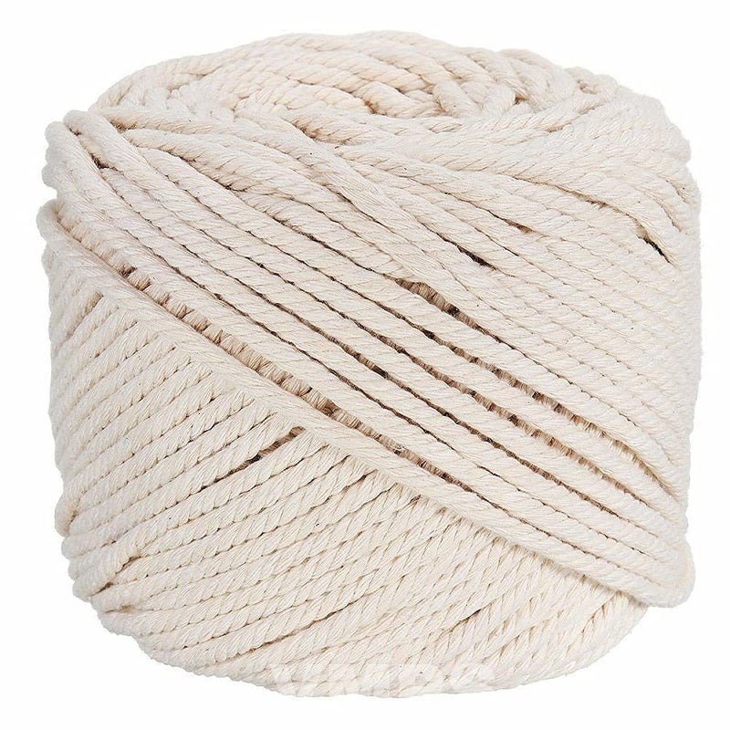 SRIVI 4 mm Natural Cotton Twisted Cord Cotton Cord Thread Craft Off White 100 Meter and 1 Wooden Ring 4 Beeds Free Cord No135 - Image 3
