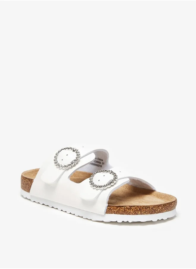 فلورا بيلا Girls Embellished Slip-On Cork Sandals With Buckle Closure