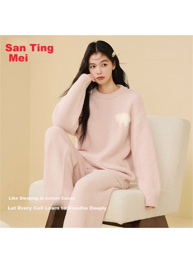 GRACEWELL Tingmei Pullover Coral Fleece Pajama Set For Women, Autumn And Winter Thickened Warm Casual Homewear - Image 2