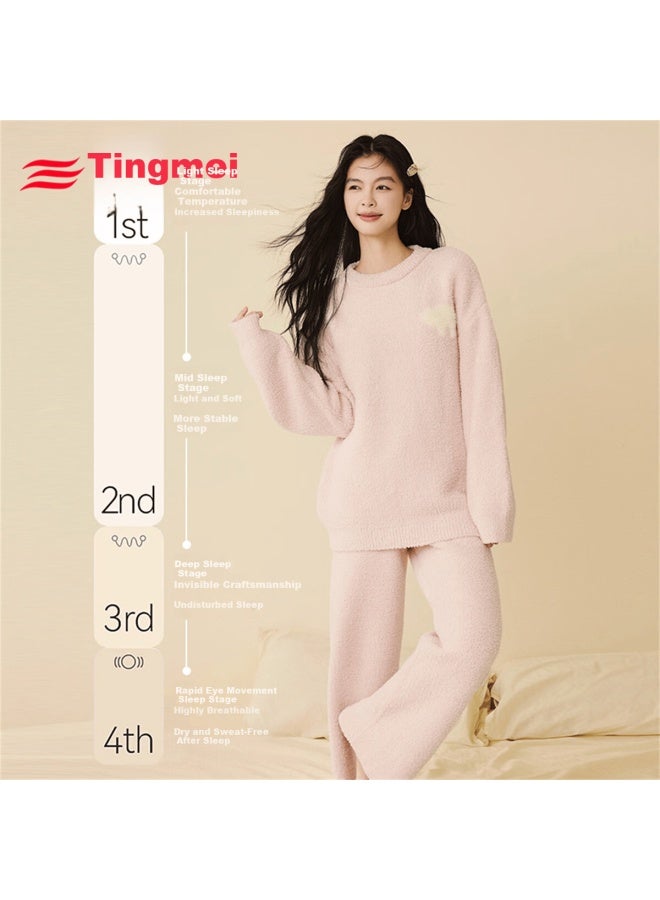 GRACEWELL Tingmei Pullover Coral Fleece Pajama Set For Women, Autumn And Winter Thickened Warm Casual Homewear - Image 3