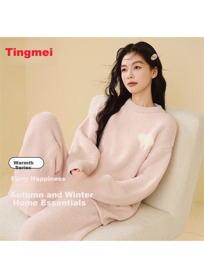 GRACEWELL Tingmei Pullover Coral Fleece Pajama Set For Women, Autumn And Winter Thickened Warm Casual Homewear - Image 1