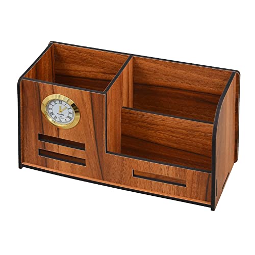 Deskart Stylish Pen Stand with Clock, Business Visiting Card & Mobile Holder | Multipurpose Wooden Desk Organizer for Office Desk and Study Table - Image 5