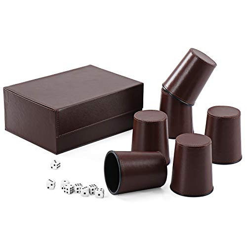 ImnBest Party Games Leather Dice Cup Set 6 Black Leather Dice Cups 30 Dice  Exclusive Storage and Transport Case Made of Faux Leather - Image 5
