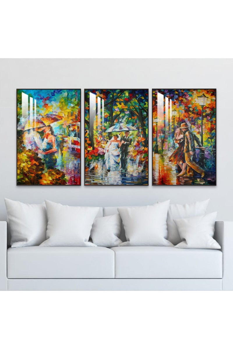 Marktna Three wooden wall painting with a frame and a clear acrylic layer - Image 1