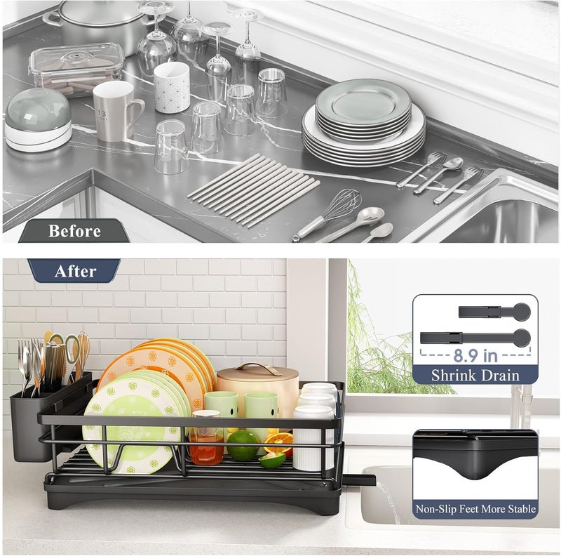 SAGREENY Dish Drying Rack - Stainless Steel Dish Rack for Kitchen Counter, Large-Capacity Dish Drainer with Cutlery Holder, Kitchen Organizer for Dishes, Spoons and Forks, Black - Image 5