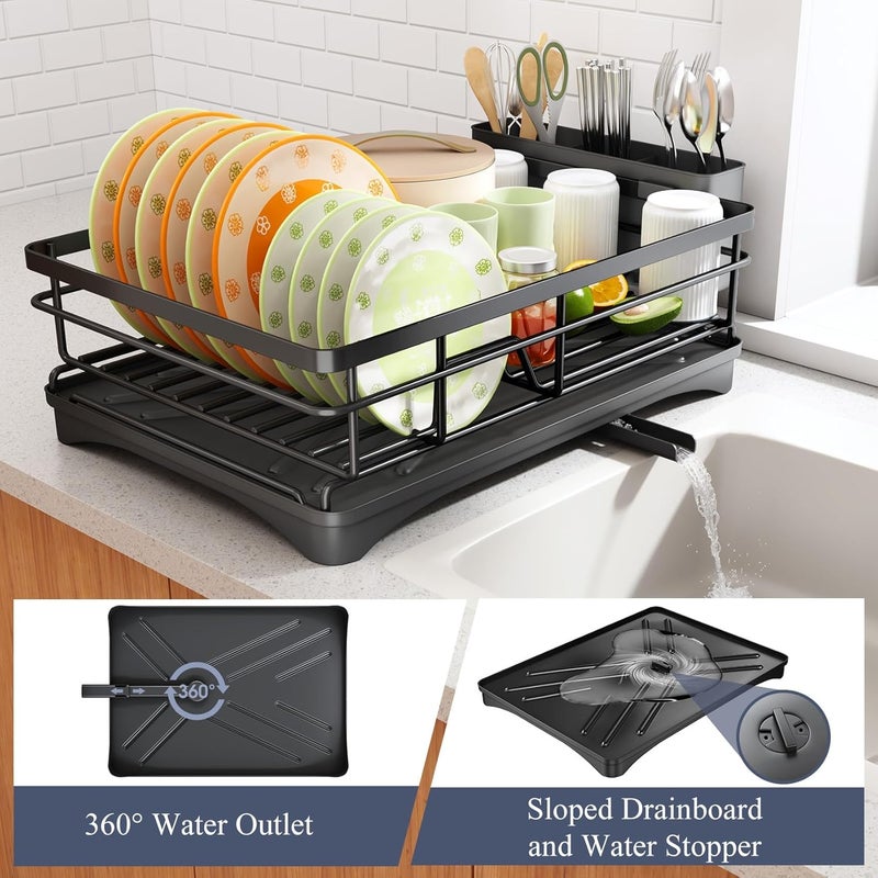 SAGREENY Dish Drying Rack - Stainless Steel Dish Rack for Kitchen Counter, Large-Capacity Dish Drainer with Cutlery Holder, Kitchen Organizer for Dishes, Spoons and Forks, Black - Image 4
