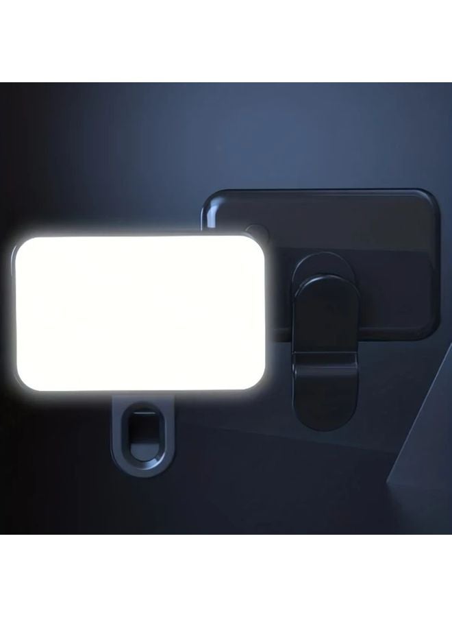 ضوء LED ثلاثي الألوان أسود محمول قابل للشحن عبر USB مع مشبك لتعبئة الضوء للهاتف والكمبيوتر - Image 5