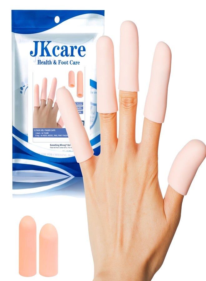 JKcare 12 Pack Gel Finger Caps, Silicone Finger Protectors Sleeves - Covers to Protect Fingertips and Provide Pain Relief from Cracking, Hand Eczema (Cots) - Image 1