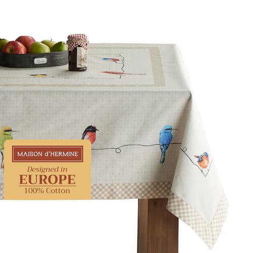 Maison d' Hermine Maison dHermine Table Cloth Rectangle Table 100 Cotton 70 x 108 Inches Tablecloth Reusable Decorative for Dining Room Farmhouse Home Party Festive  Wedding Spring Summer  Birdies On Wire