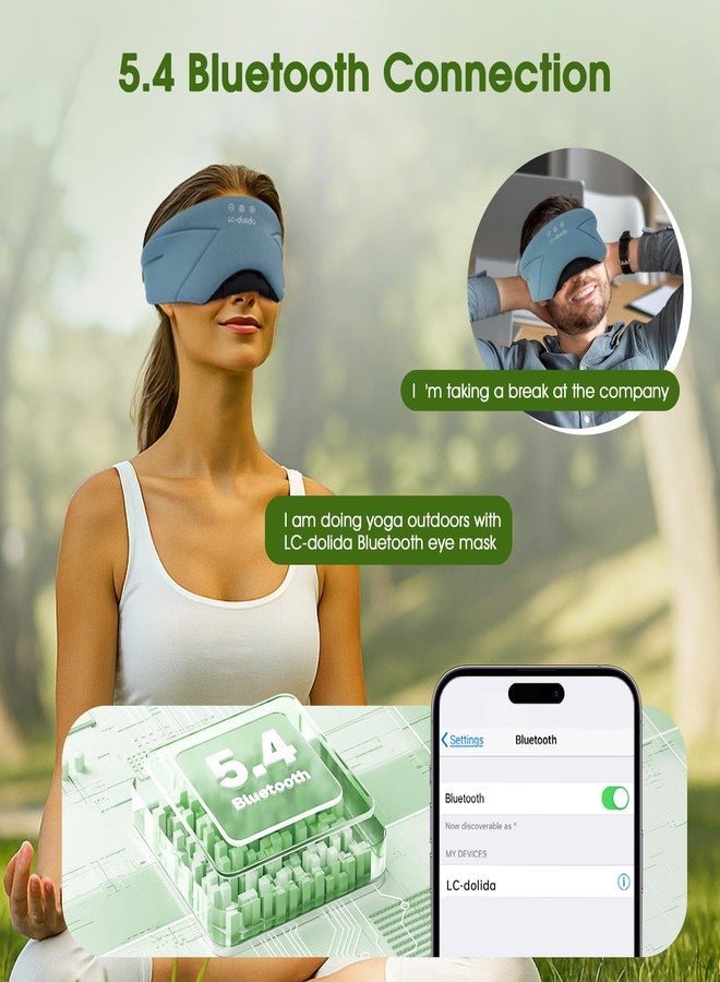 LC-dolida Sleep Mask with Headphones Bluetooth 5.4, LC-dolida Wireless Music Eye Mask for Sleeping Headphones with Soft Bamboo Cotton Cooling Breathable,Ultra-Thin Stereo Speaker for Side Sleepers - Ash Blue - Image 4