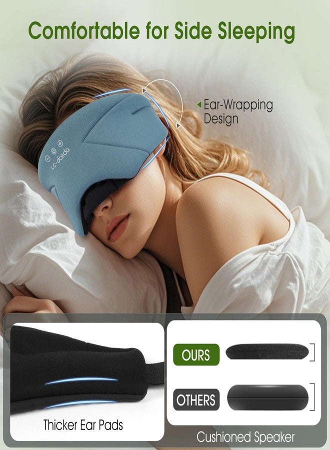 LC-dolida Sleep Mask with Headphones Bluetooth 5.4, LC-dolida Wireless Music Eye Mask for Sleeping Headphones with Soft Bamboo Cotton Cooling Breathable,Ultra-Thin Stereo Speaker for Side Sleepers - Ash Blue - Image 3
