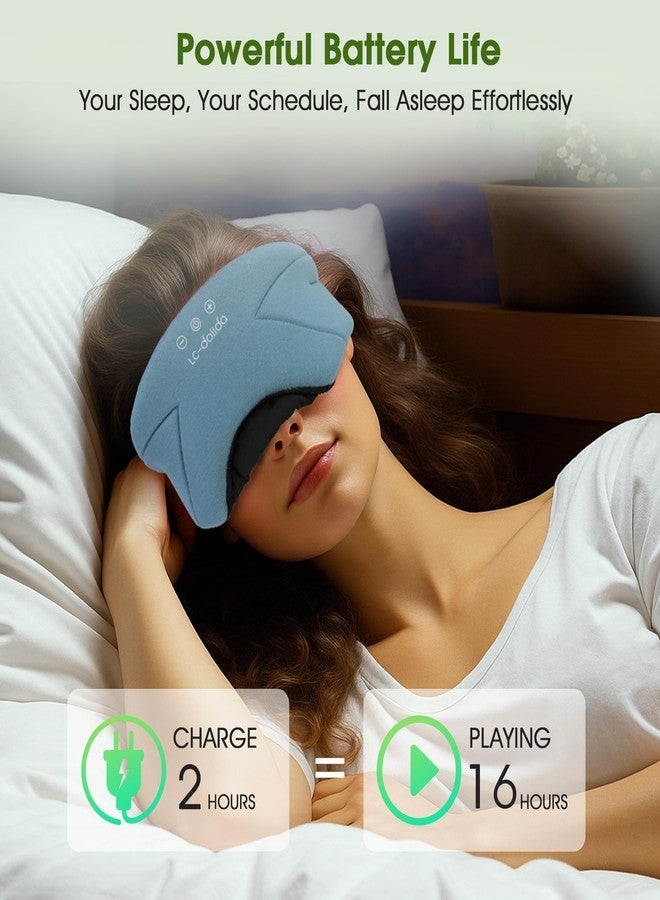 LC-dolida Sleep Mask with Headphones Bluetooth 5.4, LC-dolida Wireless Music Eye Mask for Sleeping Headphones with Soft Bamboo Cotton Cooling Breathable,Ultra-Thin Stereo Speaker for Side Sleepers - Ash Blue - Image 5