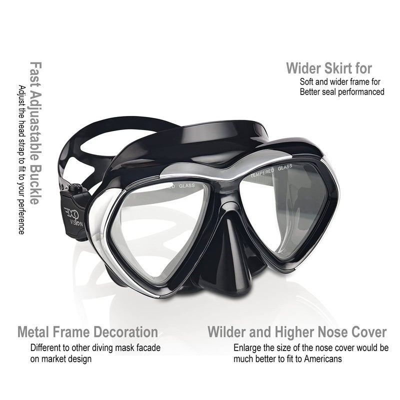EXP VISION Adult Scuba Diving Mask, Anti-Fog Snorkel Goggles Tempered Glass Swim Mask Goggles with Nose Cover Professional Snorkeling Gear for Diving Snorkeling (Black) - Image 2