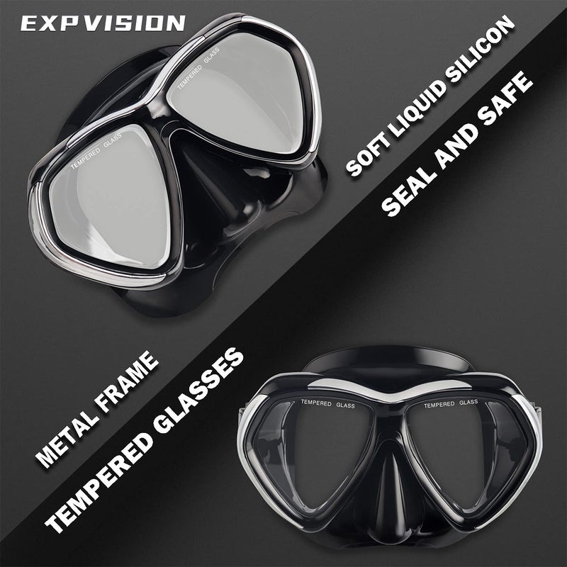 EXP VISION Adult Scuba Diving Mask, Anti-Fog Snorkel Goggles Tempered Glass Swim Mask Goggles with Nose Cover Professional Snorkeling Gear for Diving Snorkeling (Black) - Image 3