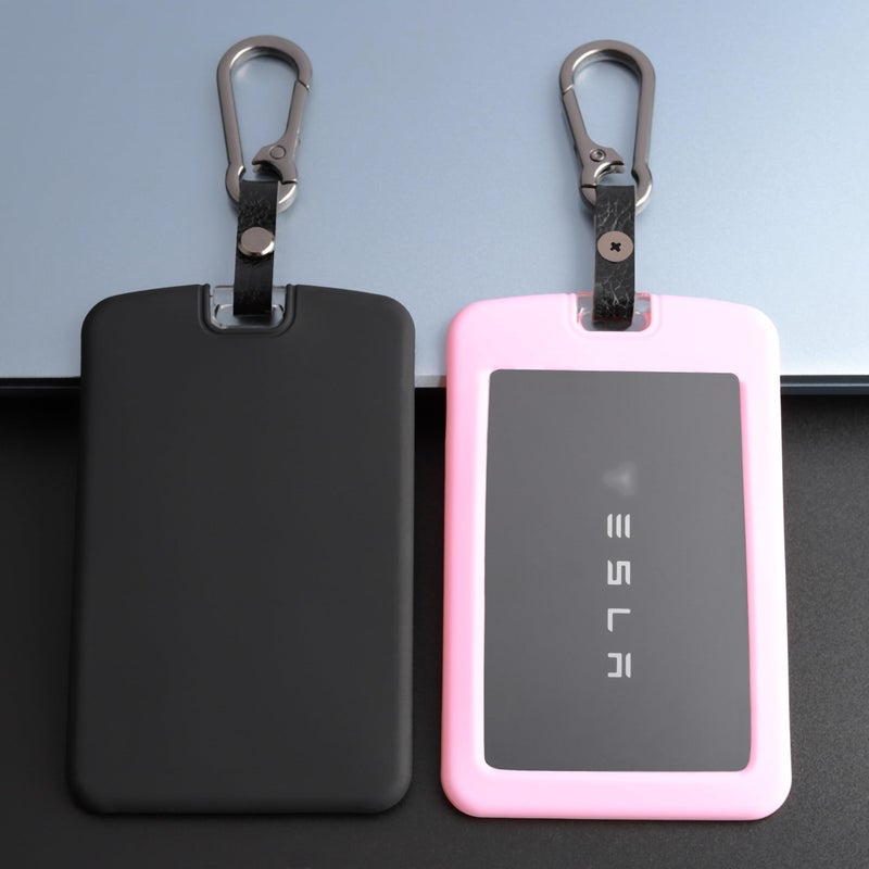 TANDRIVE 2PCS Silicone Key Card Holder Case Compatible with Tesla Model 3 Model Y Cybertruck and Rivianï¼ŒKey Protector Cover Accessories Including Key Chain, Black and Pink - Image 1
