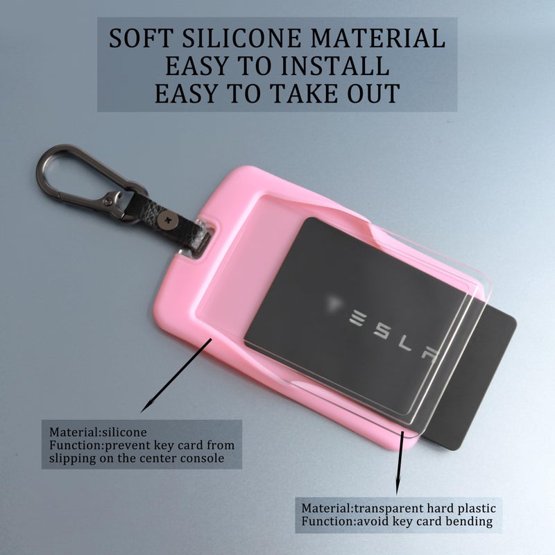 TANDRIVE 2PCS Silicone Key Card Holder Case Compatible with Tesla Model 3 Model Y Cybertruck and Rivianï¼ŒKey Protector Cover Accessories Including Key Chain, Black and Pink - Image 5