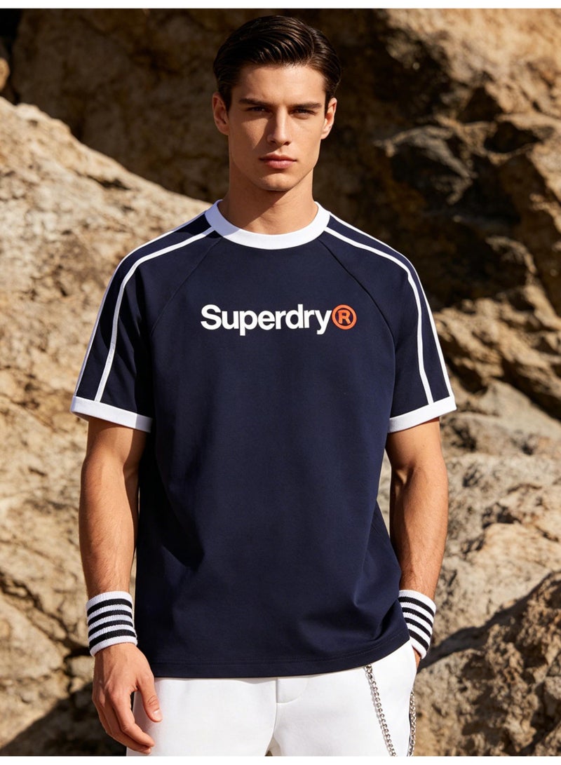 Superdry American raglan striped short-sleeved T-shirt for men and women with loose casual sports couple tops - Image 3