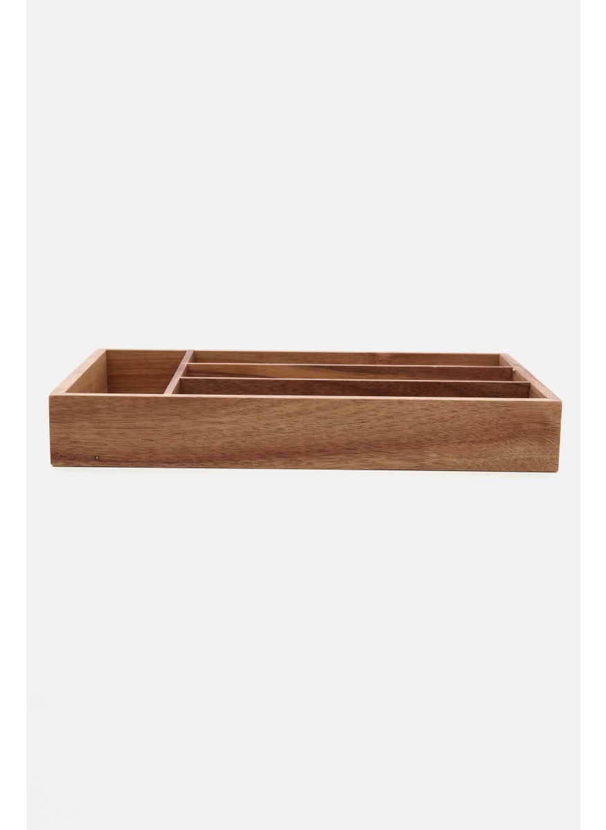 Muy Mucho Classic Acasia Wood Cutlery Organizer, Brown  - Image 1