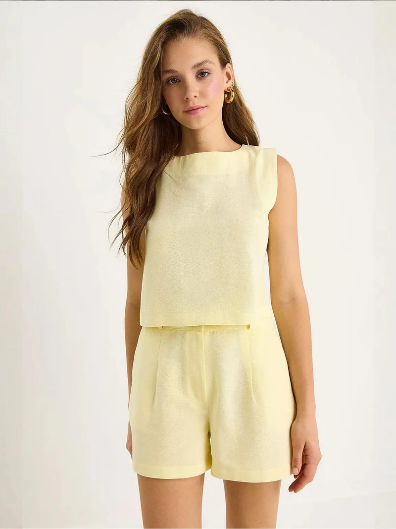 Bianco Lucci Lemon Yellow LUCCI High Waist Sleeveless Crew Neck Two-Piece Set for Women | Best Price UAE