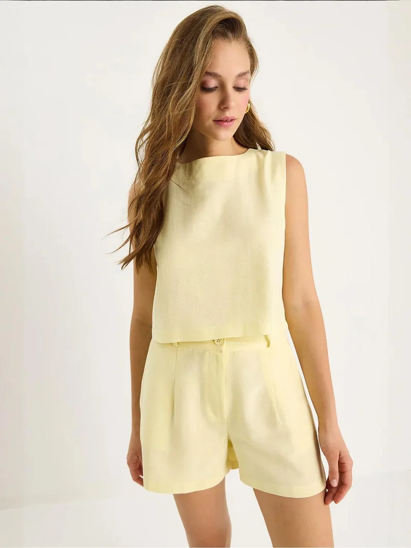 Bianco Lucci Lemon Yellow LUCCI High Waist Sleeveless Crew Neck Two-Piece Set for Women | Best Price UAE