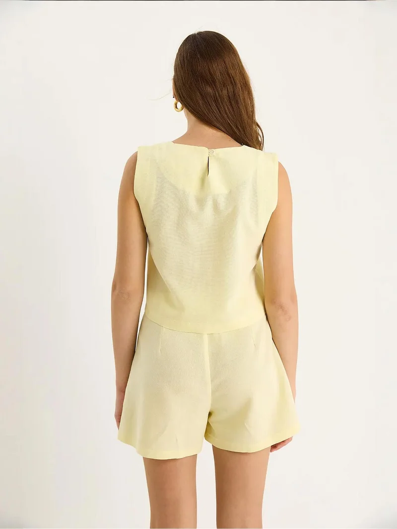 Bianco Lucci Lemon Yellow LUCCI High Waist Sleeveless Crew Neck Two-Piece Set for Women | Best Price UAE