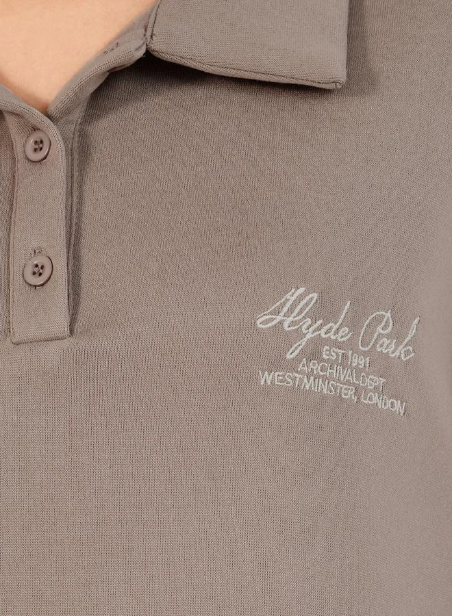 Styli Oversized Longline Polo Sweatshirt with Embroidery Detail