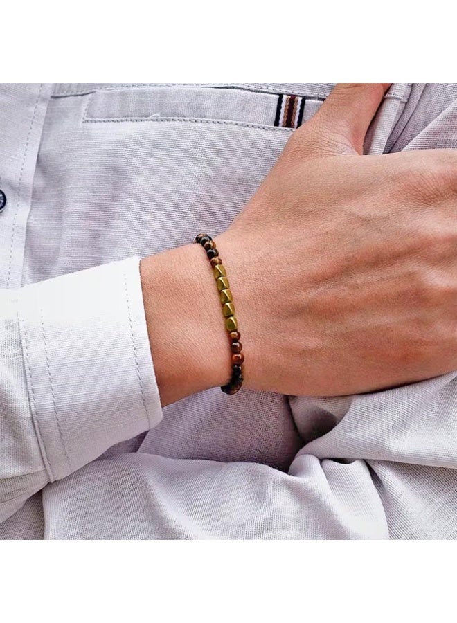 Men & Women Bracelet – Thin Bead Natural Tiger Eye Stone – Elastic Stretch Design – Handcrafted Beaded Fashion Jewelry for Daily Wear – 19 cm - Image 3