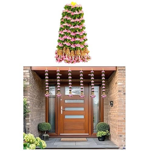 Afarza Toran Garland for Door Decoration Festival Wedding Backdrop Haldi Mehndi Home Decor Hanging with Golden Bells, 6 Pieces (babypink) - Image 1