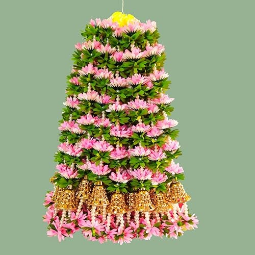 Afarza Toran Garland for Door Decoration Festival Wedding Backdrop Haldi Mehndi Home Decor Hanging with Golden Bells, 6 Pieces (babypink) - Image 2