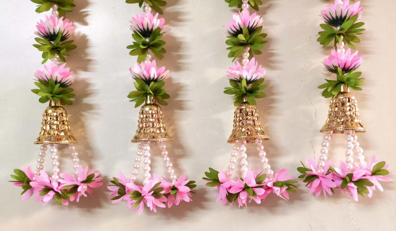 Afarza Toran Garland for Door Decoration Festival Wedding Backdrop Haldi Mehndi Home Decor Hanging with Golden Bells, 6 Pieces (babypink) - Image 5