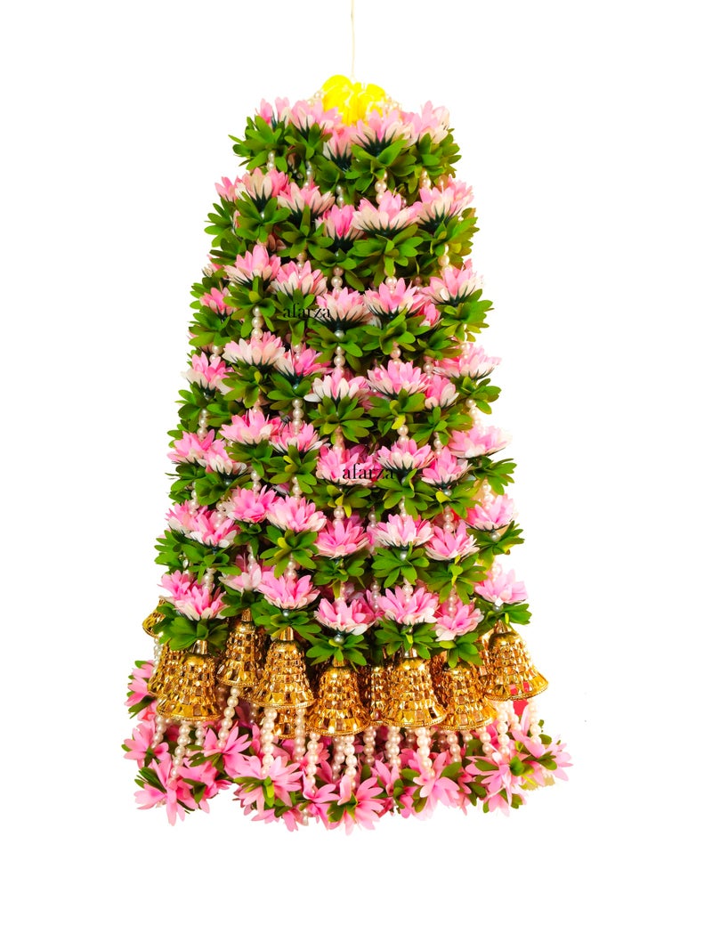 Afarza Toran Garland for Door Decoration Festival Wedding Backdrop Haldi Mehndi Home Decor Hanging with Golden Bells, 6 Pieces (babypink) - Image 4