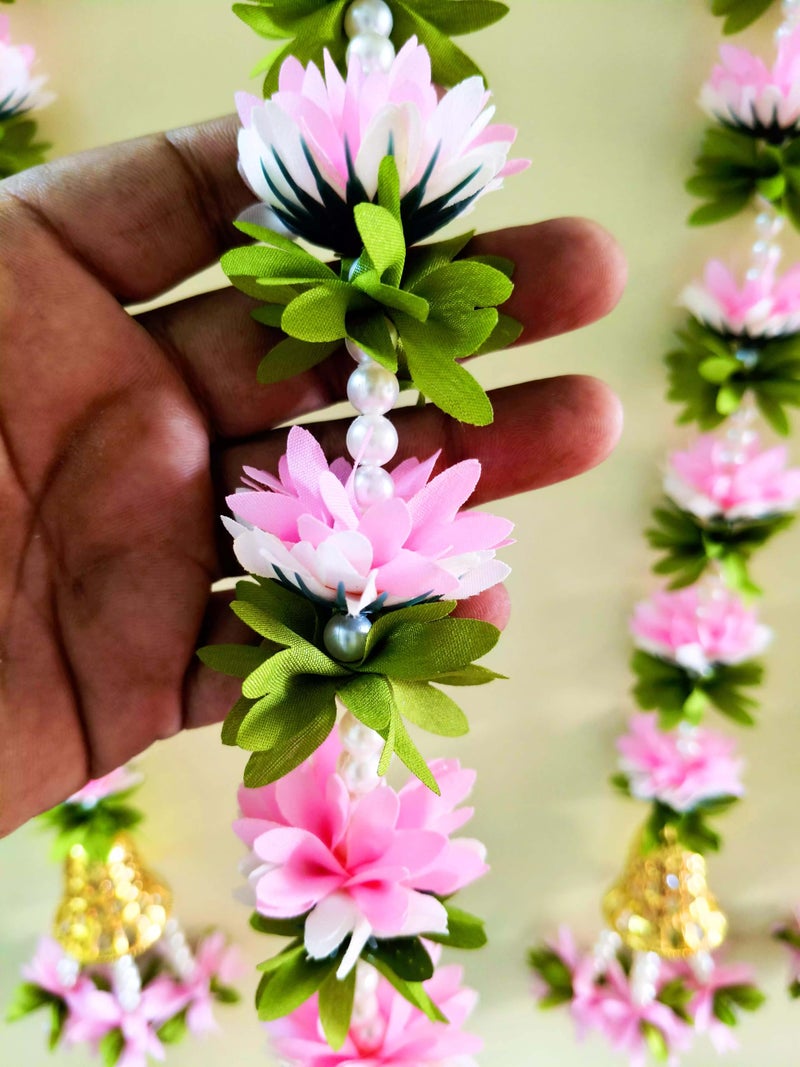Afarza Toran Garland for Door Decoration Festival Wedding Backdrop Haldi Mehndi Home Decor Hanging with Golden Bells, 6 Pieces (babypink) - Image 3