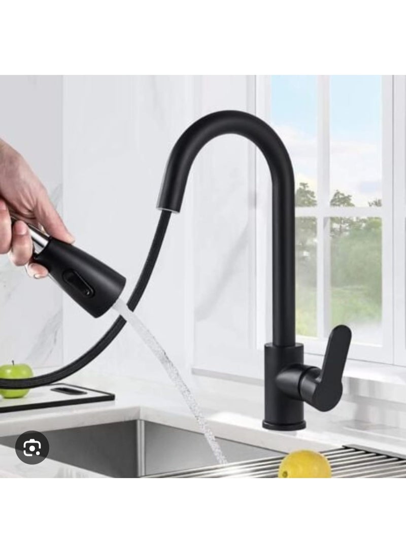 حنفية مطبخ سوداء قابلة للسحب بدوران 360 درجة – خلاط مياه ساخنة وباردة مع نمطي تدفق ورشاش لتجهيزات المطابخ العصرية - Image 5