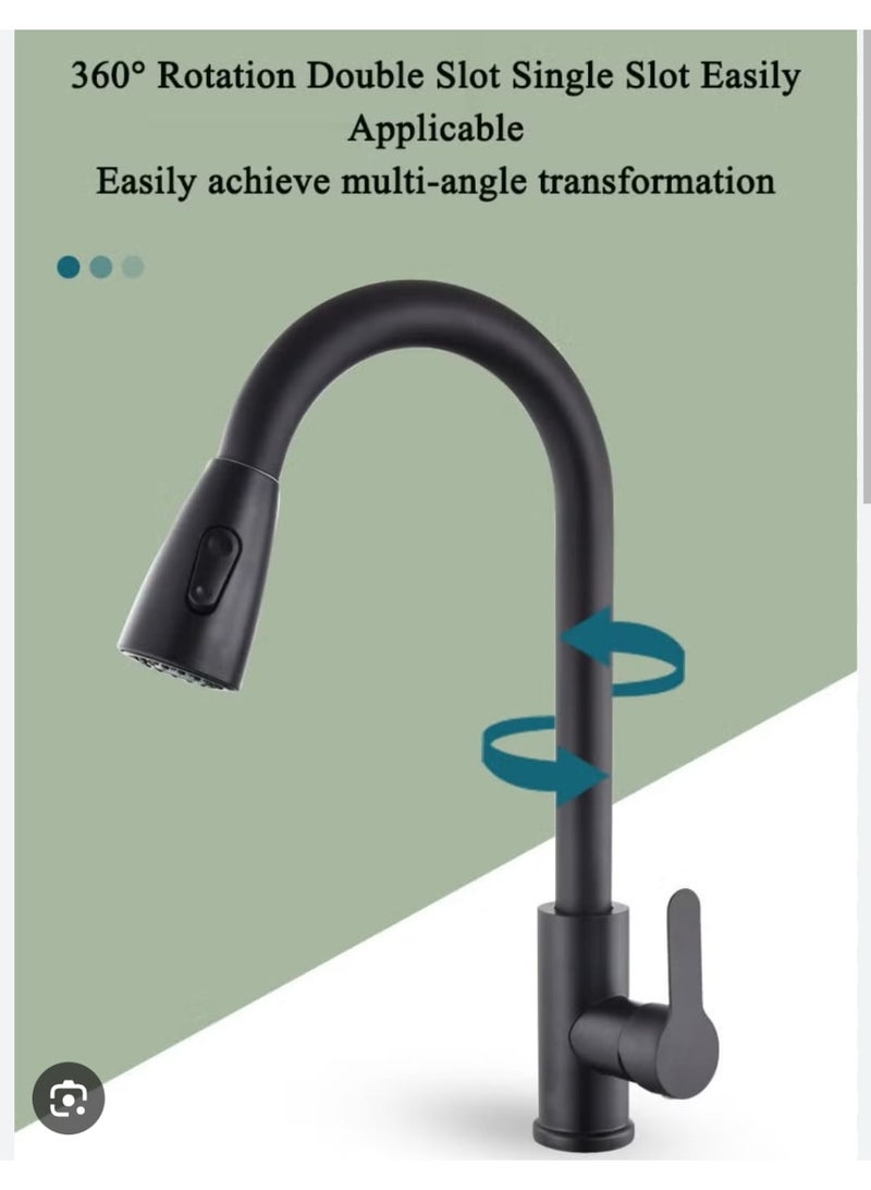 حنفية مطبخ سوداء قابلة للسحب بدوران 360 درجة – خلاط مياه ساخنة وباردة مع نمطي تدفق ورشاش لتجهيزات المطابخ العصرية - Image 3