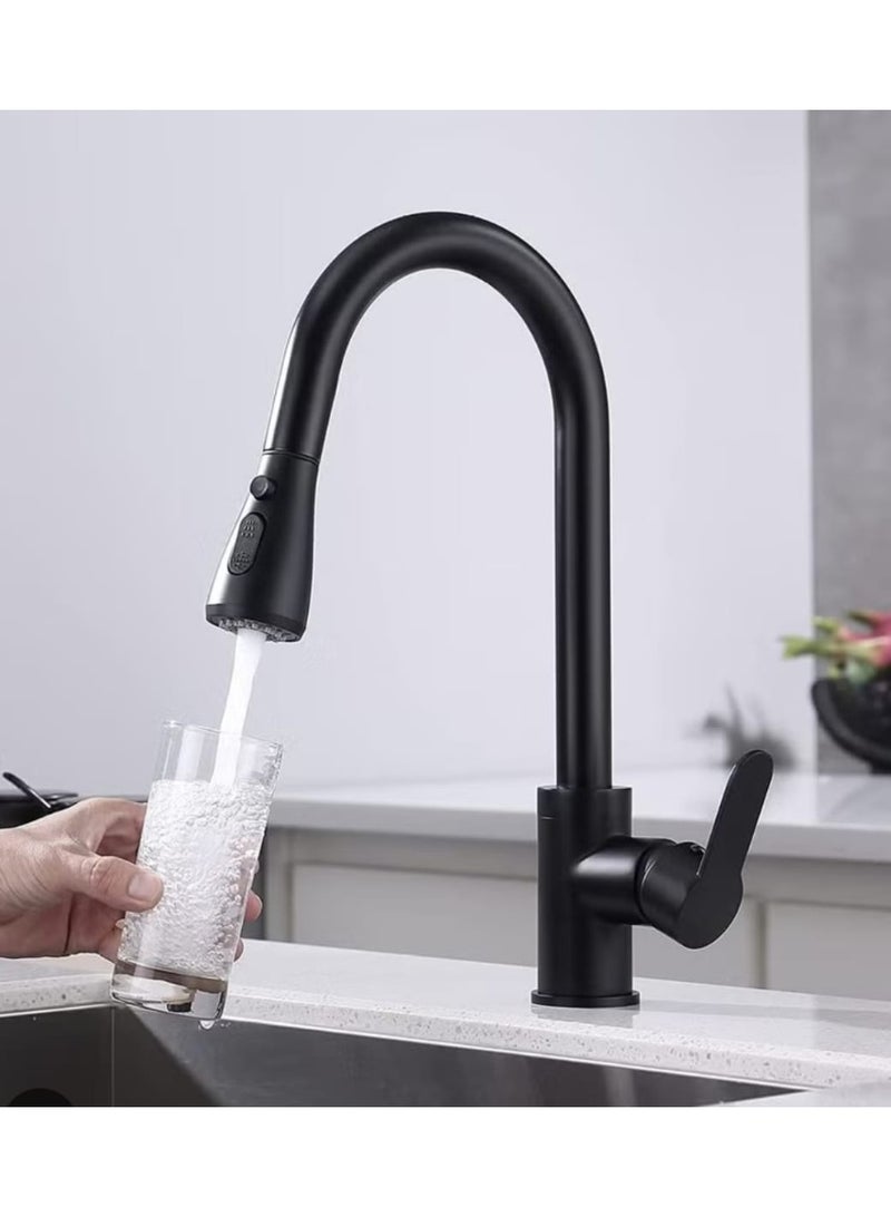 حنفية مطبخ سوداء قابلة للسحب بدوران 360 درجة – خلاط مياه ساخنة وباردة مع نمطي تدفق ورشاش لتجهيزات المطابخ العصرية - Image 4