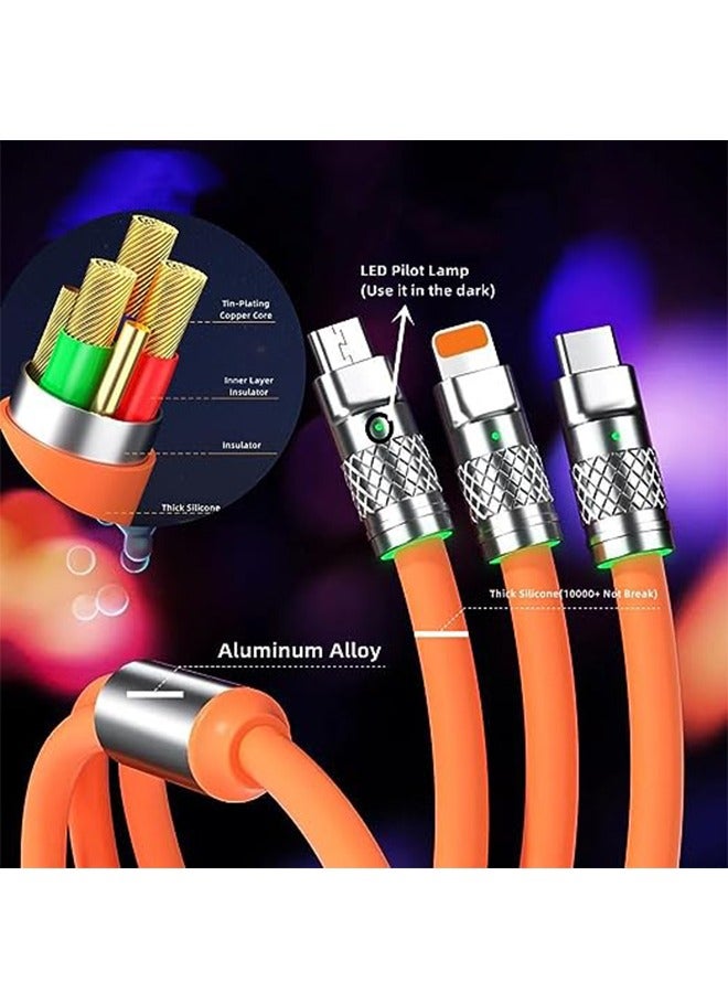 JS 3 in 1 Fast Charging Cable, Multiple Charging Cable Extra Bolded Multi USB Charger Cord 2M For Cellphone Tablets Orange - Image 5