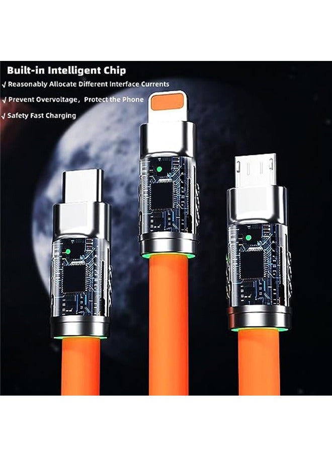 JS 3 in 1 Fast Charging Cable, Multiple Charging Cable Extra Bolded Multi USB Charger Cord 2M For Cellphone Tablets Orange - Image 4