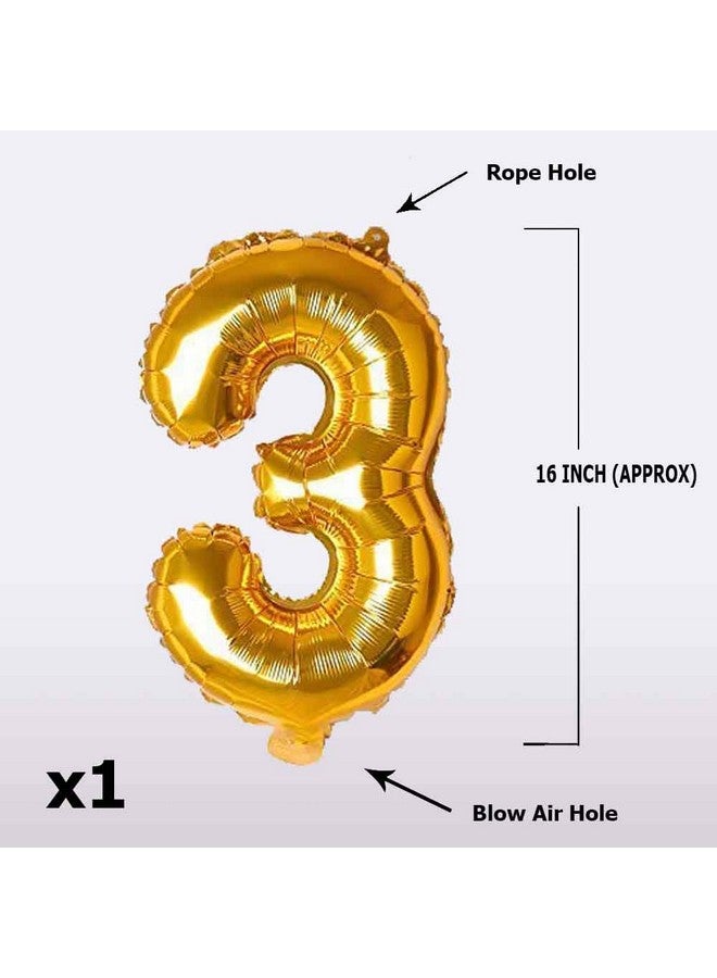 Shopperskart golden 16 inches 3 numbers shape large big foil helium balloons for party decorations in happy birthday anniversary office items materials set pack - Image 2