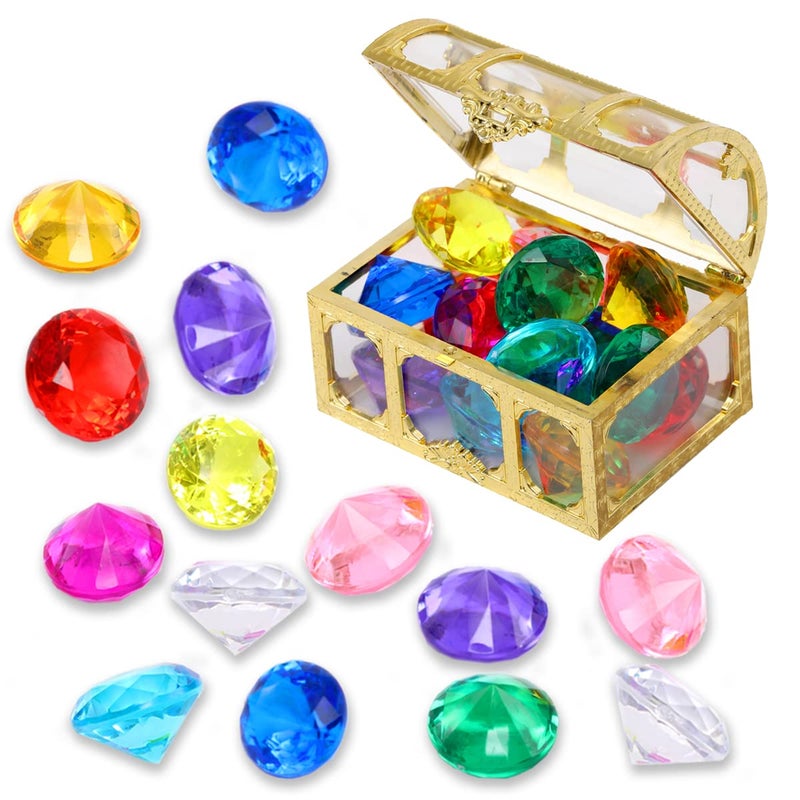 XIJUAN Diving gem Pool Toys Sand Toys14 Color Diamond Treasure Chest Summer Swimming gems Pirate Diving Toy Set Underwater Swimming toyChildrens Game Gifts for Boys and GirlsGolden - Image 2