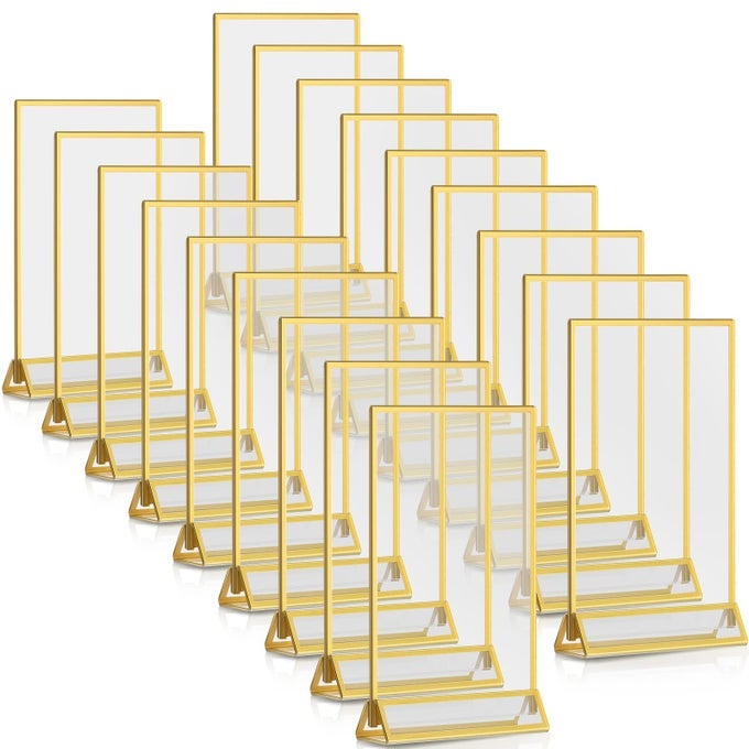 18 PIECES FRAMES TABLE NUMBERS CLEAR TABLE SIGN DOUBLE SIDED PICTURE PHOTO FRAME TABLE NUMBER HOLDER ACRYLIC SIGN HOLDER FOR WEDDING TABLE MENU HOLDER5 X 7 INCHESGOLD
