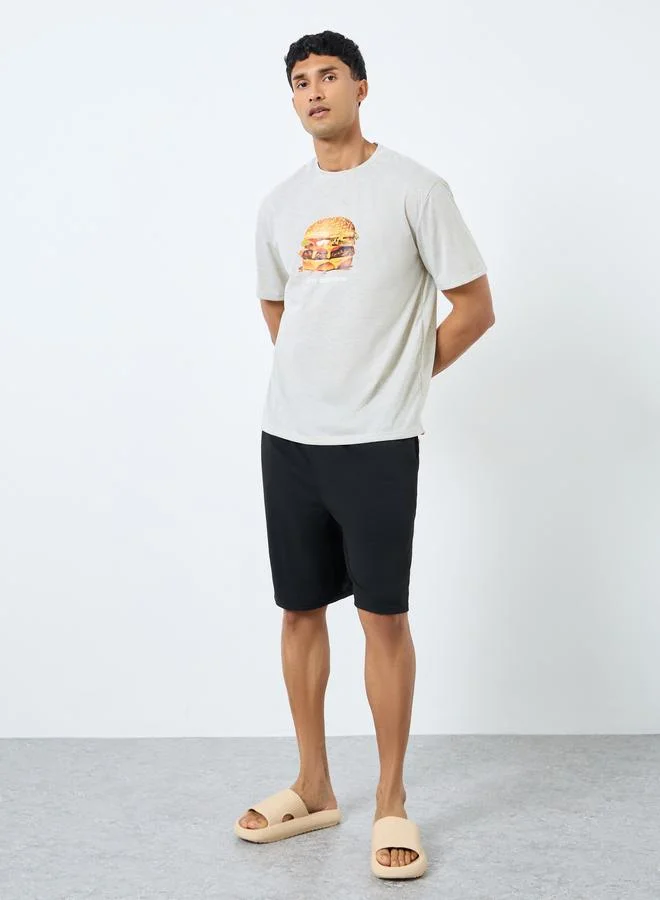 ستايلي Styli Graphic Print T-Shirt and Solid Shorts Set