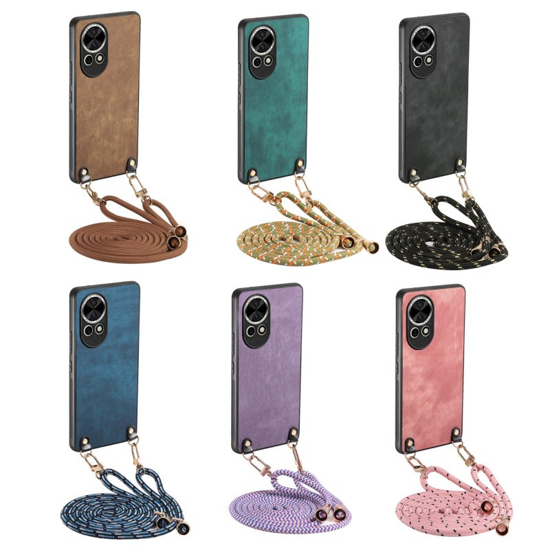 إيروريكس جراب خلفي من الجلد العتيق لهاتف هواوي نوفا 14 برو مع حزام كتف (بني) - Image 5