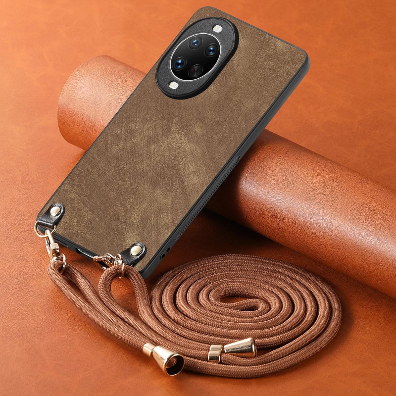 إيروريكس جراب خلفي من الجلد العتيق لهاتف هواوي نوفا 14 برو مع حزام كتف (بني) - Image 4