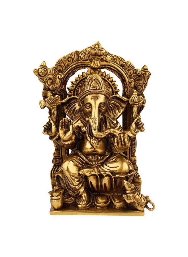Svarup Brass Sitting Ganesha Idol in Gold Color Height 8 Inch Weight 1.7 Kg - Image 1