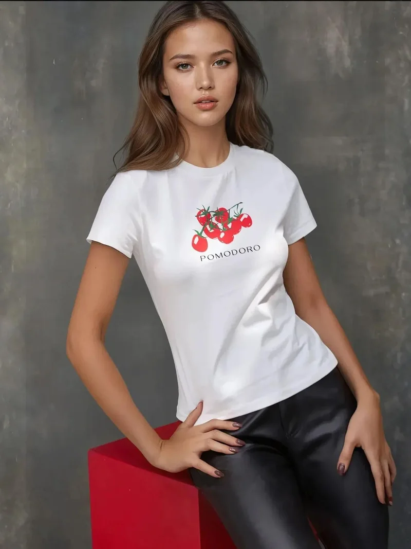 Hiccup Red Crew Neck Printed Baby Tee for Women | Best Price UAE