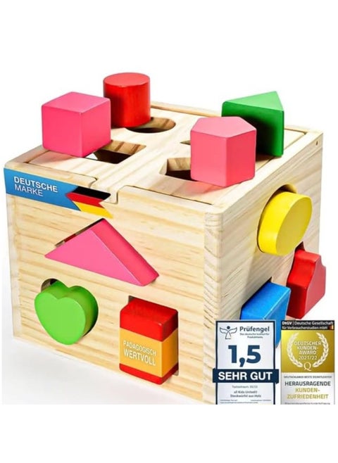 All Kids United® Wooden Educational Toy Box for Toddlers and Infants; A wooden toy for practicing motor skills; Enhances shape recognition and focus Comes with delivery box.