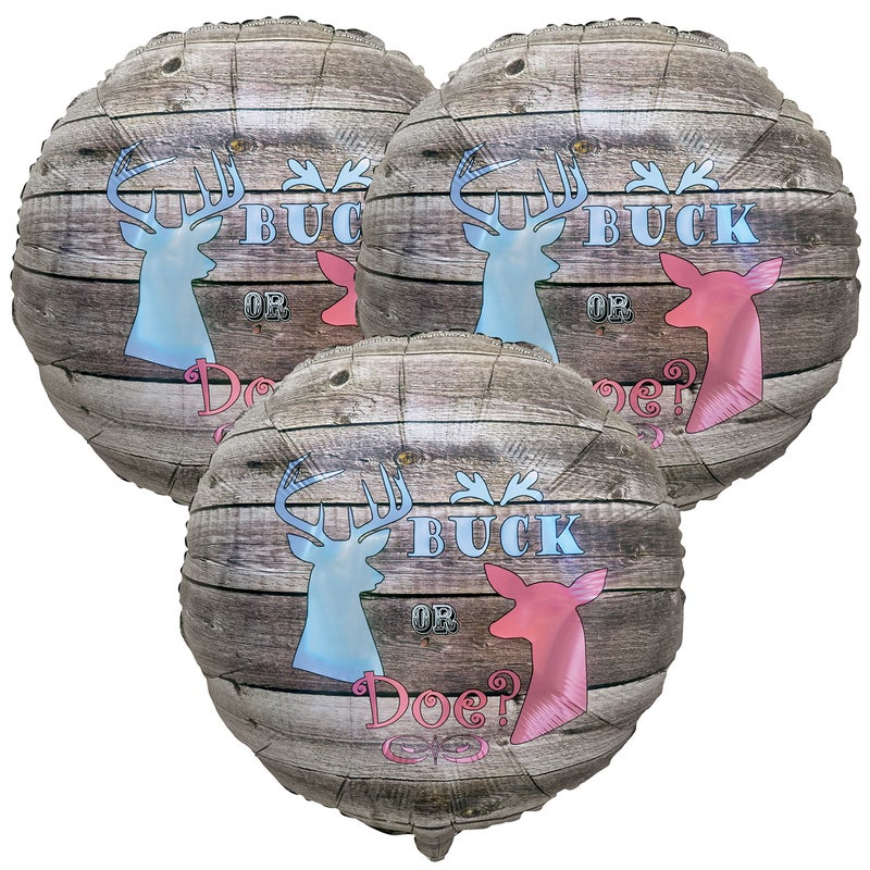 Havercamp Buck or Doe Party Balloons 3 Pcs 3 18 Round Mylar Balloons These Gender Reveal Balloons in rustic barnwood are great for Hunting Outdoor enthusiasts - Image 3