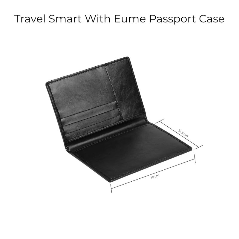 EUME Nova Passport Holder for Men & Women, Charcoal Blue | Bifold Premium Vegan Leather | 3 Card Slots, 1 Compartment, 1 Pocket | Passport Pouch | Travel Document Organiser | Passport Cover - Image 3