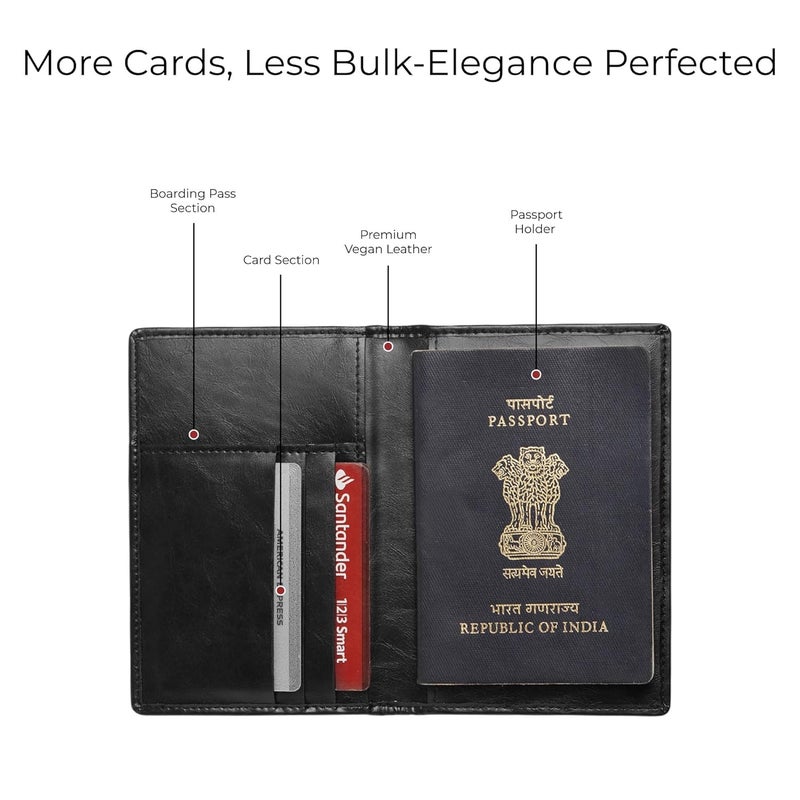 EUME Nova Passport Holder for Men & Women, Charcoal Blue | Bifold Premium Vegan Leather | 3 Card Slots, 1 Compartment, 1 Pocket | Passport Pouch | Travel Document Organiser | Passport Cover - Image 4